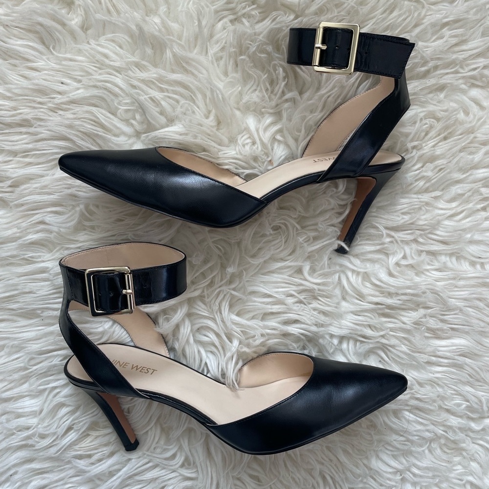 Nine West Leather Black Pointed Toe Heels